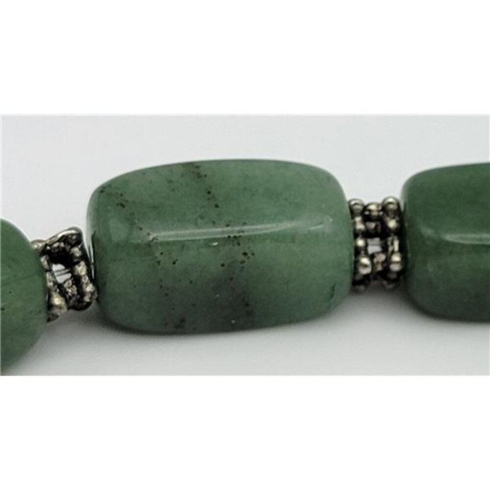 Green Nephrite Jade Chunky Bead Necklace 17" Silver-Tone Lobster Clasp - Picture 6 of 8